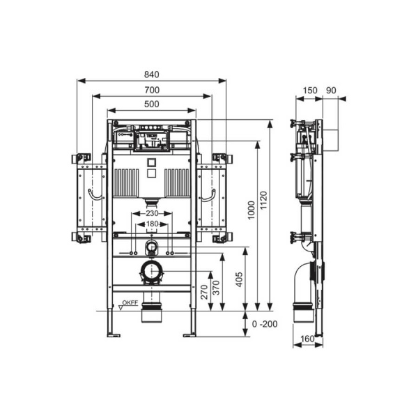 Инсталляция TECE TECEprofil со смывным бачком Uni 2.0 без кнопки, 1120х840х150 мм система для подвесного унитаза, для людей с ограниченной подвижностью
