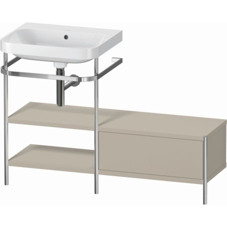 Консоль с раковиной Duravit Happy D.2 Plus c-bonded, 120х49х85 см, напольная, металл/ДСП 1 выдвижной ящик, 2 полки, правая, цвет: серо-коричневый шелковисто-матовый /умывальник, цвет белый, керамика, без отверстия под смеситель