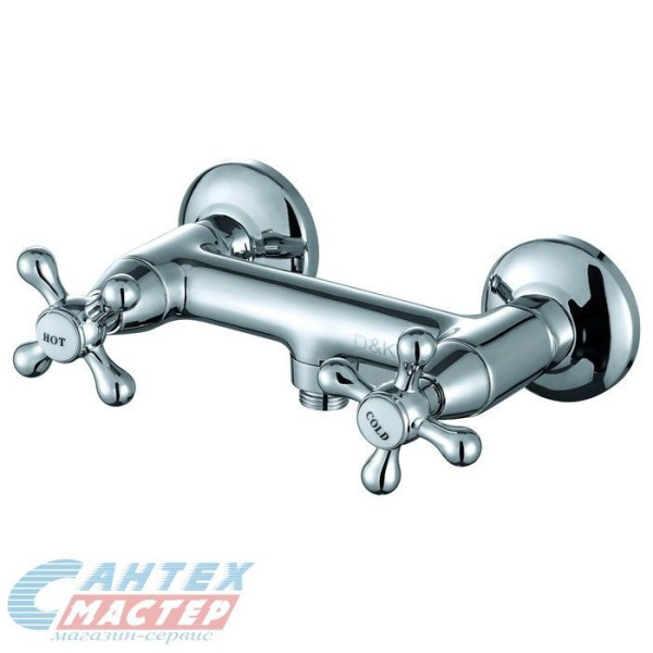 Смеситель для душа D&K Hessen Hercules двухвентильный, керамический, настенный, без излива, с шлангом/лейкой, латунь хром