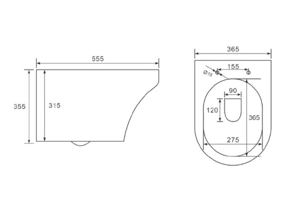Унитаз подвесной Vincea Edge-M 55,5х36,5х35,5 безободковый, цвет белый, фарфор, овальный, горизонтальный выпуск (в стену), для инсталляции/скрытого бачка, антивсплеск