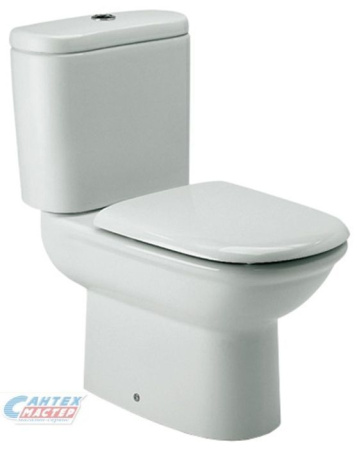 Унитаз компакт Roca Giralda, БЕЛЫЙ, горизонтальный (прямой) выпуск, напольный, без сиденья, нижняя подводка воды, арматура ДВОЙНОЙ слив, чаша с бачком, АНТИВСПЛЕСК