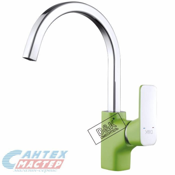 Смеситель для кухни/мойки D&K Berlin Humboldt однорычажный, керамический, с высоким изливом, длина 198 мм, поворотный, латунь, цвет зеленый хром, ёлочка, кухонный, хромированный, вертикальный, кран, комплект, сантехника, водопроводные, размер
