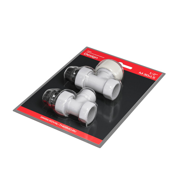 Набор термостатический Royal Thermo Design DN15 1/2" ВР-НР, М30х1,5 прямой, цвет белый, для радиатора отопления, термостатический и запорный клапан, вентиль RATVDP11212WH (Роял Термо)
