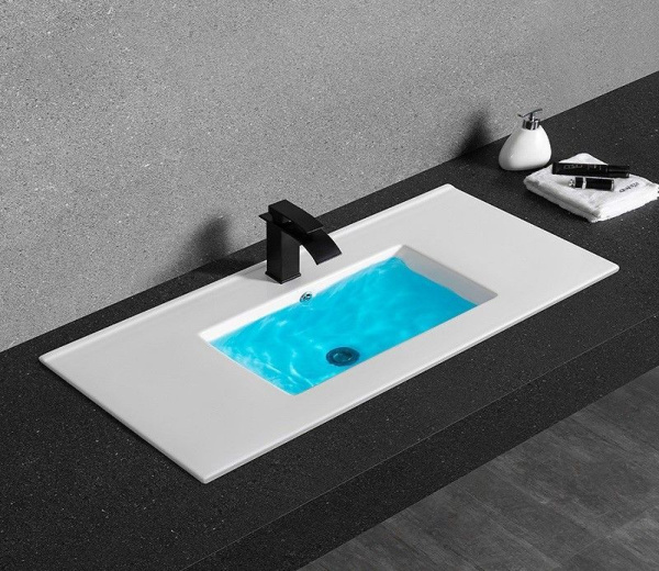 Раковина для ванной CeramaLux YJ-803-80 81х17х40 встраиваемая, прямоугольная, керамическая/фарфоровая, цвет белый, с отверстием под смеситель, слив-перелив