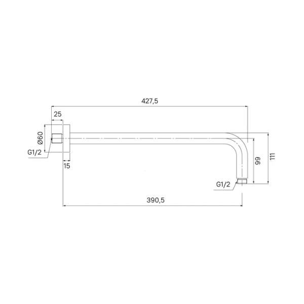 Держатель верхнего душа Milardo Dale 390 мм цвет хром, настенный, округлый, для ванной, нержавеющая сталь, подключение 1/2"нр. DALSB39M61
