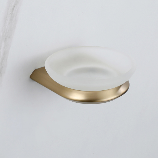 Мыльница ABBER Nord настенная, нержавеющая сталь/стекло, подвесная, округлая, для душа/ванны/мыла, в ванную комнату, цвет матовое стекло/золото матовое AA1558G