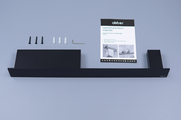 Полка для ванны ABBER Nischen AN3011MB с полотенцедержателем, прямоугольная, 600х103 мм нержавеющая сталь, настенная, в ванну/ванную комнату/душевую кабину, цвет черный матовый