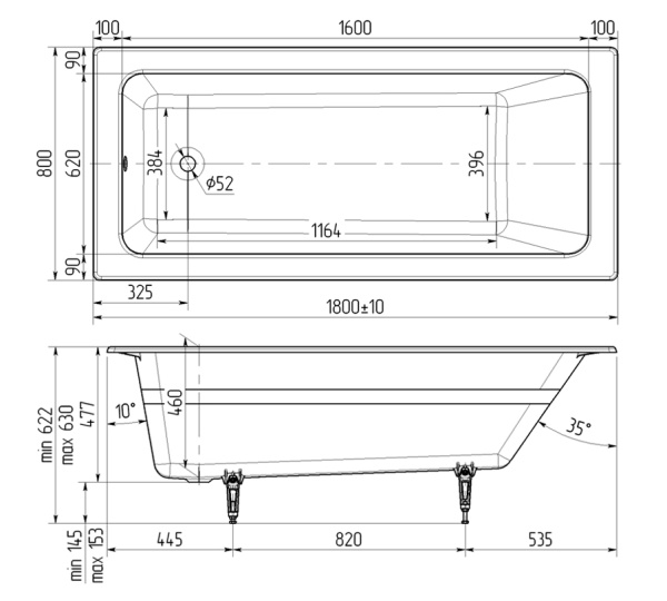 Ванна Wotte Line Plus 180х80 см чугунная цвет белый без ручек/ножек, прямоугольная, пристенная