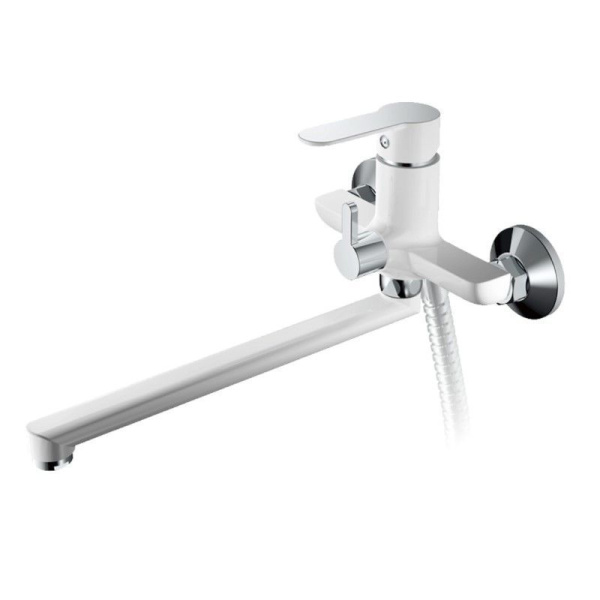 Смеситель для ванны/душа HAIBA однозахватный, хромированный, настенный, излив длинный 391 мм, поворотный, латунь, цвет белый
