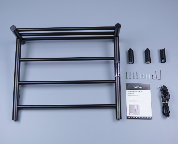 Полотенцесушитель электрический ABBER Standard 60х50 см лесенка с полкой, нержавеющая сталь, электропровод с вилкой, цвет черный матовый AH4614MB