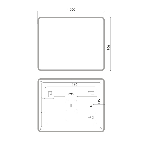 Зеркало IDDIS Uniq 100х80/80х100 см универсальное, с LED/ЛЕД-подсветкой 3в1, два навеса, прямоугольное, выключатель сенсорный, для ванны, навесное/подвесное/настенное