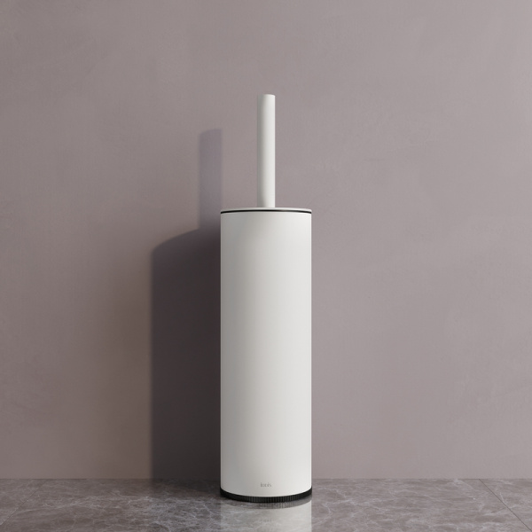 Ершик IDDIS Optima Home, с крышкой, напольный, цвет белый матовый/внутренная съёмная нижняя часть чёрного цвета, нержавеющая сталь, стальной, округлый для туалета/унитаза