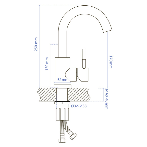 Смеситель для раковины/умывальника AQUEDUC однорычажный, поворотный, керамический, высота излива 170 мм нержавеющая сталь, цвет сталь 345333