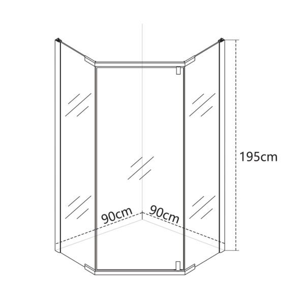 Душевой уголок Olives Viar 90х90х195 см без поддона, 5-тиугольный, стекло прозрачное 6 мм, без крыши, распашной, алюминиевый профиль (хром) VR-90C5-SW-C