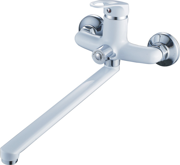 Смеситель для ванны/душа HAIBA CRON однозахватный, хромированный, настенный, излив длинный 320 мм, поворотный, силумин, цвет белый