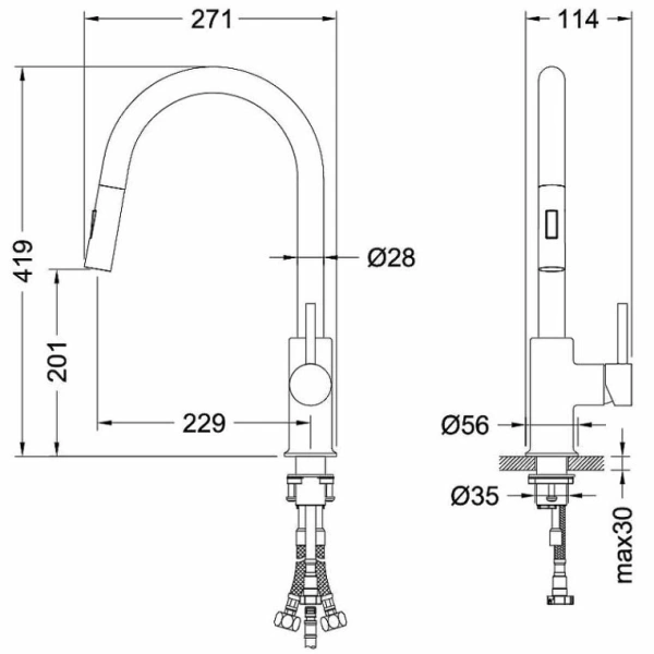 Смеситель для кухни/мойки Aquatek Лугано однорычажный, вытяжной/поворотный излив, длина излива 229 мм, латунный, цвет хром