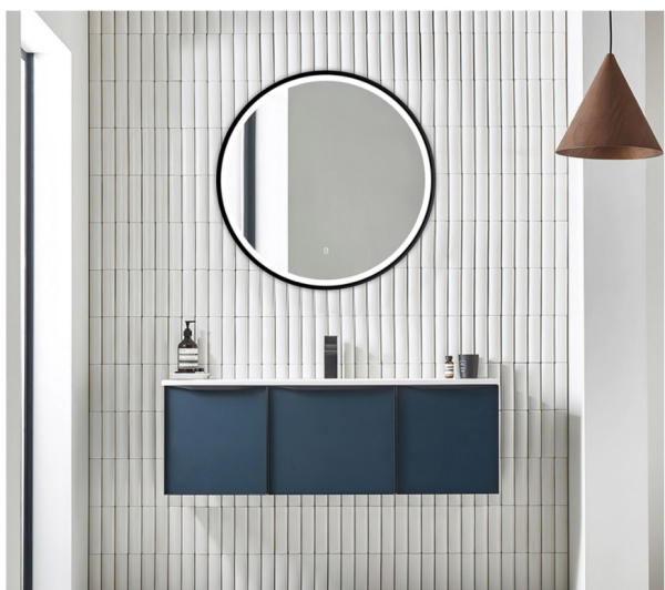 Зеркало Azario Aurora, 80х80 см, с LED/ЛЕД-подсветкой, с диммером, цвет рамы- черный, круглое, выключатель сенсорный, для ванны, навесное/подвесное/настенное