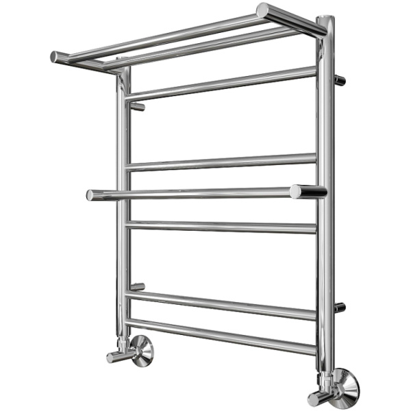 Полотенцесушитель Aquatek Альфа водяной П7 500х600 мм с полкой, хром, нержавеющая сталь, лесенка, подключение нижнее