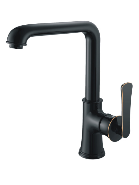 Смеситель для кухни/мойки HAIBA однозахватный, поворотный, латунный, с высоким изливом, длина 234 мм, латунь, цвет черный