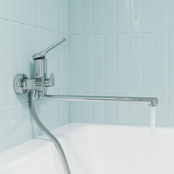 Смеситель для ванны/душа IDDIS Parker однорычажный, настенный, поворотный, керамический картридж, длина излива 350 мм, латунь, цвет хром PARSB02i10WA