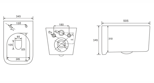 Унитаз подвесной Aquatek Квадро, белый, горизонтальный (в стену) выпуск, с быстросъемным сиденьем микролифт, дюропласт, безободковый, смыв торнадо, под скрытый бачок