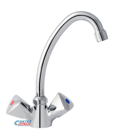 Смеситель для раковины Mofem Evrostar 105 E CER двухвентильный, излив высокий, длина 130 мм, поворотный, керамический, латунь, цвет хром, без донного клапана