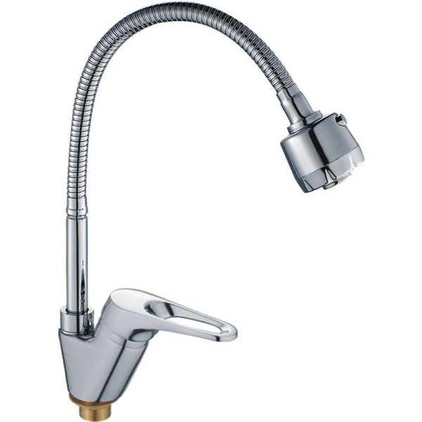 Смеситель для кухни/мойки HAIBA однозахватный, поворотный, вытягиваемый, латунный, с высоким выдвижным изливом, длина 330 мм, латунь, цвет хром