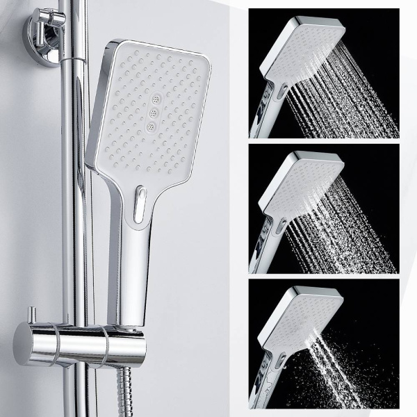 Душевая система Splenka S30.24 высота 725-1445 мм цвет хром, комплект: однорычажный смеситель/излив/тропический душ прямоугольный (с верхней лейкой)/лейка/стойка/шланг, латунь/пластик