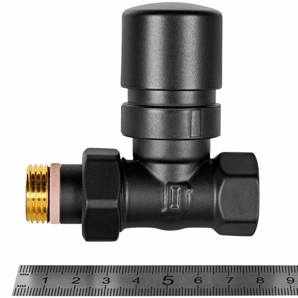Клапан термостатический Stout Design 1/2" вн-нр. цвет черный, прямой, с полусгоном, сгоном, американкой, для радиатора отопления