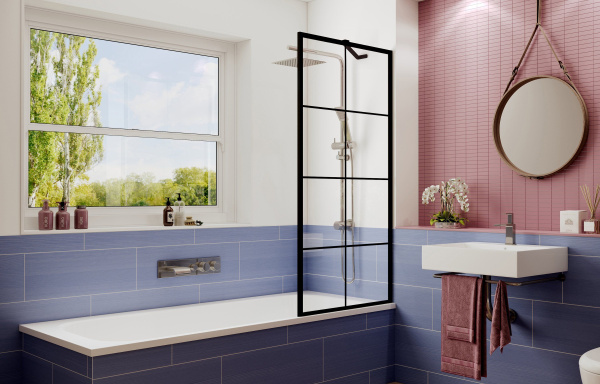 Шторка для ванны Ambassador Bath Screens 80х140 см, стекло прозрачное, профиль черный, одна секция, неподвижная, плоская/ панель