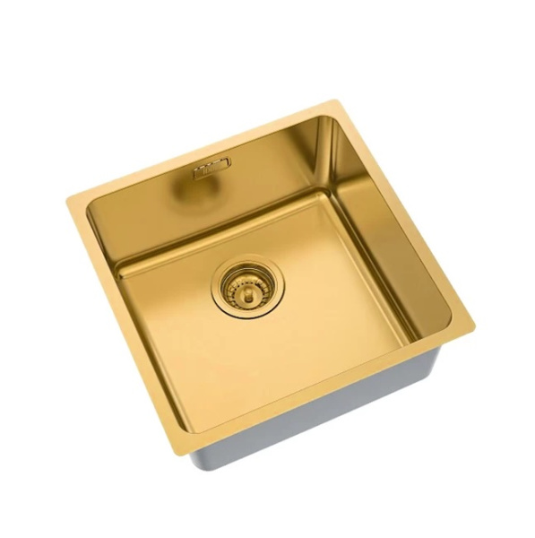 Мойка IDDIS Edifice 440х440х200 мм толщина 1 мм, нержавеющая сталь, прямоугольная, цвет золото, сатин, без отверстия под смеситель, без крыла, слив-перелив, врезная в столещницу, для кухни EDI44B0i77