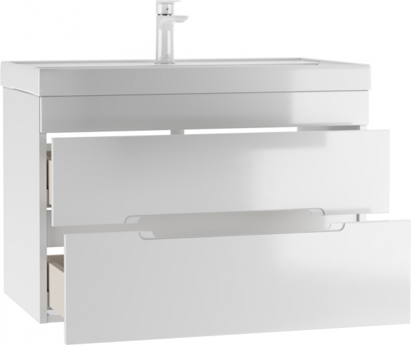 Тумба под раковину Домино Malta 80, 776х436х520 мм, цвет- белый, подвесная, 2 выдвижных ящика, ЛДСП/МДФ, шкафчик подвесной, под умывальник, прямоугольная