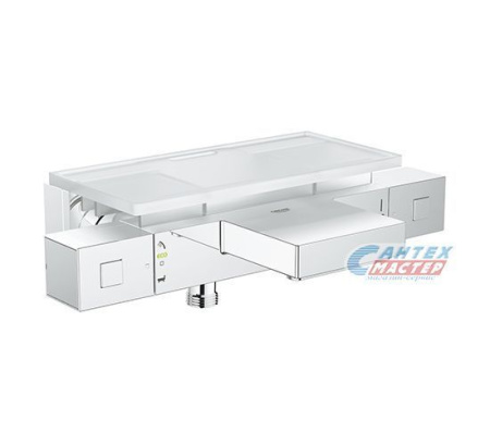 Смеситель для ванны/душа Grohe Grohtherm Cube термостатический, керамический, настенный, излив 174 мм, латунь хром, с полочкой, короткий, универсальный, горизонтальный, кран, комплект, сантехника, размер, характеристики, высота, расстояние (Грое)