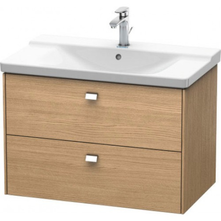 Тумба под раковину Duravit Brioso, 82х47,9х56,1 см, подвесная, 2 выдвижных ящика, ДСП, цвет: дуб европейский/хром, шкафчик навесной, механизм доводчика, прямоугольная, правая/левая, в ванную комнату