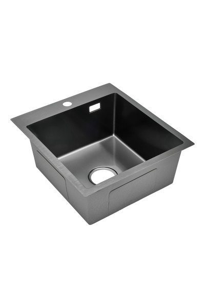 Мойка Ukinox Практика, 45х50 см, врезная, прямоугольная, цвет черная сталь, с отверстием под смеситель, перелив, без крыла, без выпуска, нержавеющая сталь