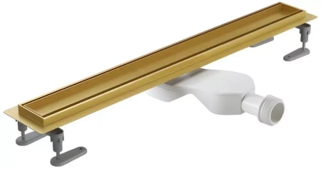 Душевой трап Excellent Stilio Gold 70, под облицовку плиткой, цвет золото, для душа в полу, с  гидрозатвором, горизонтальный выпуск, нержавеющая сталь, прямоугольный