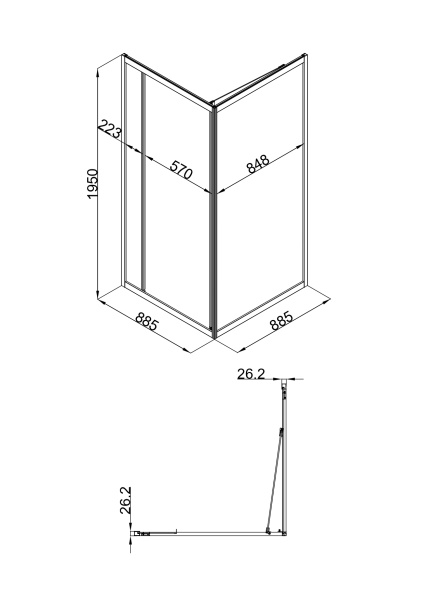 Душевой уголок Olives Viar 90х90х195 см без поддона, квадратный, стекло прозрачное 6 мм, без крыши, раздвижной, алюминиевый профиль (хром) VR-90CS-SW-C