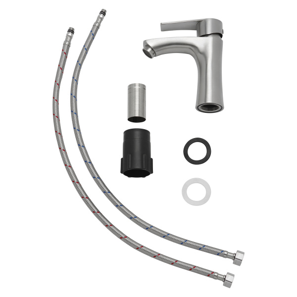 Смеситель для раковины/умывальника AQUEDUC однорычажный, неповоротный, керамический, длина излива 105 мм, высота 95 мм нержавеющая сталь, цвет сталь 345326