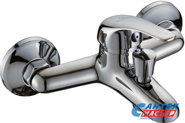 Смеситель для ванны/душа Славен однорычажный, керамический, настенный, излив фиксированный 130 мм, с гибким шлангом, душем/лейкой, латунь, цвет хром, короткий, универсальный, горизонтальный, рычажный, кран, комплект, сантехника, размер