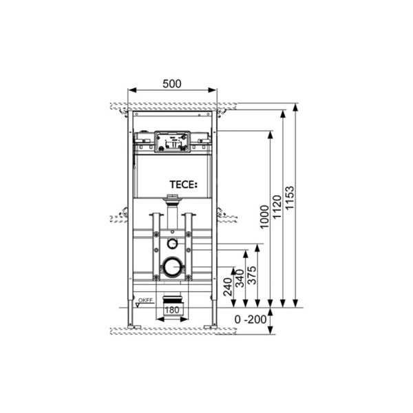 Инсталляция TECE TECElux 100 без кнопки, 1120х500х150 мм система для подвесного унитаза