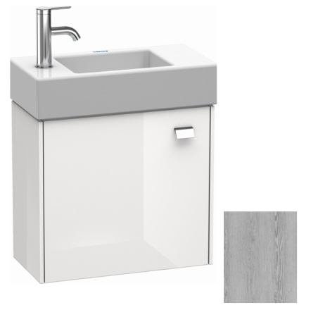 Тумба под раковину Duravit Brioso, 48,4х33,9х44,2 см, подвесная, с распашной дверцей, ДСП, цвет: сосна серебристая/хром, шкафчик навесной, прямоугольная, левая, в ванную комнату