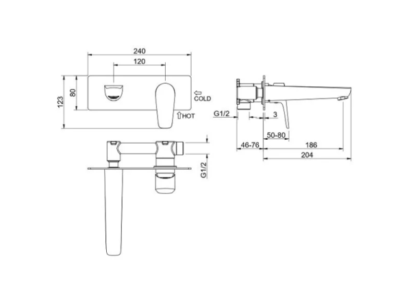 Смеситель для раковины/умывальника Aquatek Бетта встраиваемый, однорычажный, неповоротный, латунь, длина излива 204 мм, керамический, цвет оружейная сталь