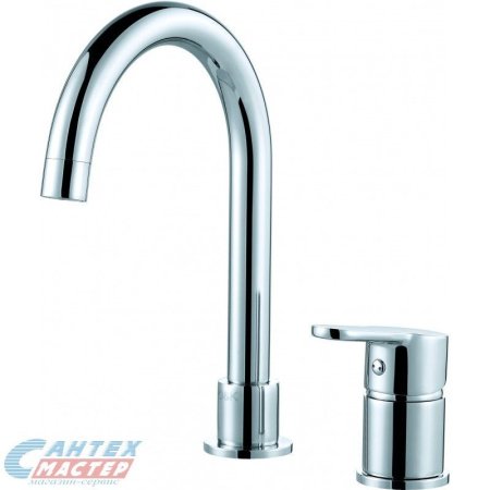 Смеситель для раковины D&K Marx Rhein двухсекционный, встраеваемый, рычажный, излив высокий, длина 201 мм, керамический, латунь, цвет хром, без донного клапана