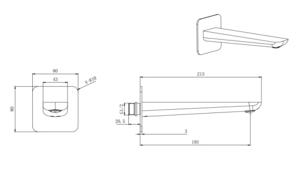 Излив Aquatek Вега для ванны, длина 193 мм черный матовый, латунь, встраиваемый/встроенный