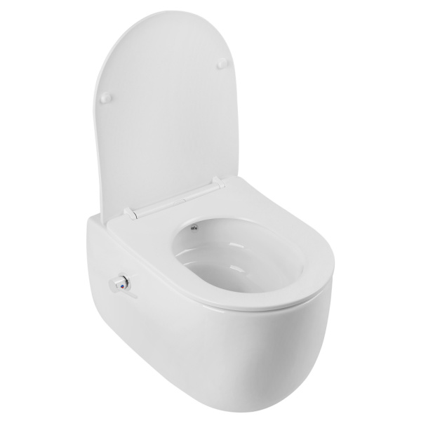 Унитаз-биде подвесной ABBER Bequem 495х360х360 мм цвет белый, горизонтальный, безободковый, смыв торнадо, сиденье дюропласт, микролифт AC1104TNS