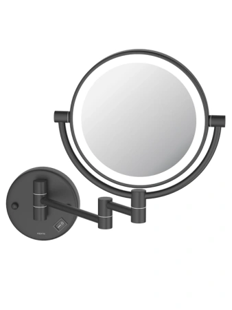 Зеркало Aquatek AQ4912MB косметическое, круглое, настенное, увеличение x 5, с подсветкой, двустороннее, телескопическое, цвет матовый черный, латунь