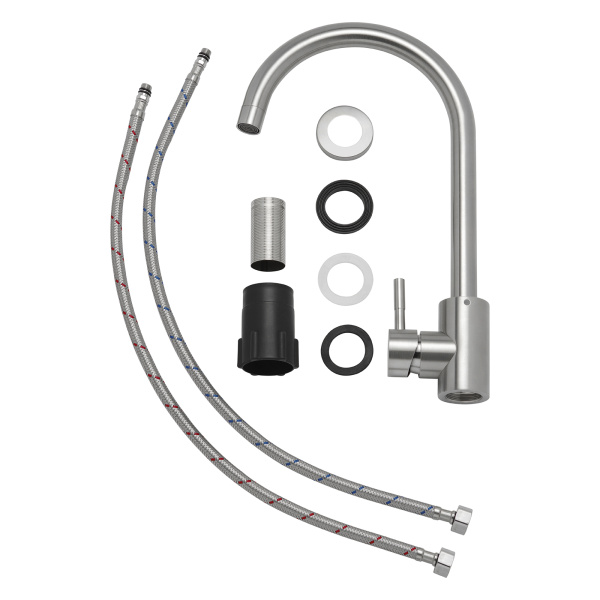 Смеситель для кухни/мойки AQUEDUC однорычажный, поворотный, керамический, длина излива 185 мм, высота 250 мм, нержавеющая сталь 345318