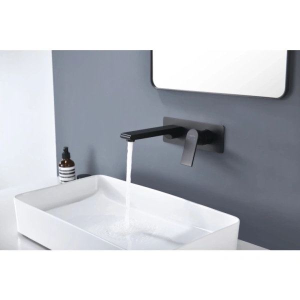 Смеситель для раковины/умывальника Aquatek Лира встраиваемый, однорычажный, неповоротный, латунь, длина излива 192 мм, керамический, цвет матовый черный