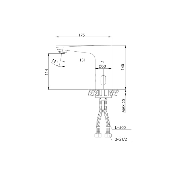 Смеситель для раковины/умывальника IDDIS Pulse, сенсорный, неповоротный, керамический картридж, работает от сети и батареек, длина излива 175 мм, латунь, цвет хром
