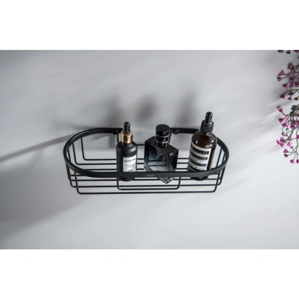 Полка-корзина Aquatek AQ4916MB настенная/подвесная, латунь, овальная, для ванных принадлежностей, в ванную/туалет/душевую кабину, цвет матовый черный